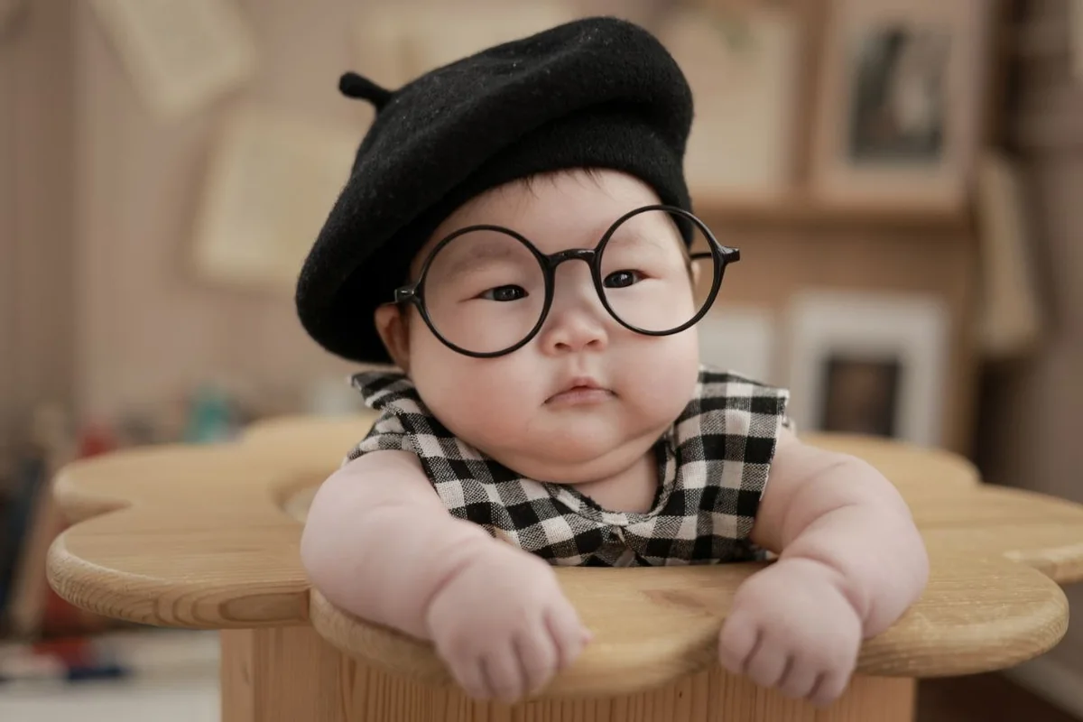 안경과 모자를 쓴 귀여운 로희